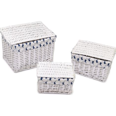 Set 3 Scatole in vimini ismaele bianco rettangolare
