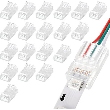 20pcs 3 Pin LED 10mm LED Strip Light Connector, Connection Cable and Strip, Seamless Connector, Flexible Strip Adapter, for LED COB Strip (1/5)