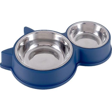 Gamelle double en acier inoxydable pour chiens et chats, avec oreilles de chat et conception anti-déversement. (1/4)