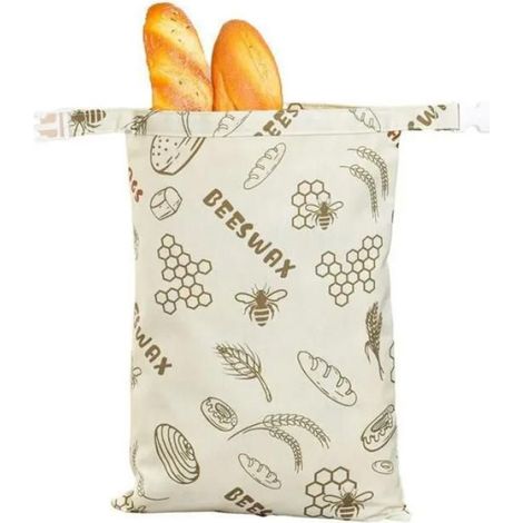 Sac pain cire d’abeille - Lin coton, zip L, boucle, double couche, nid d’abeille gris (1/3)
