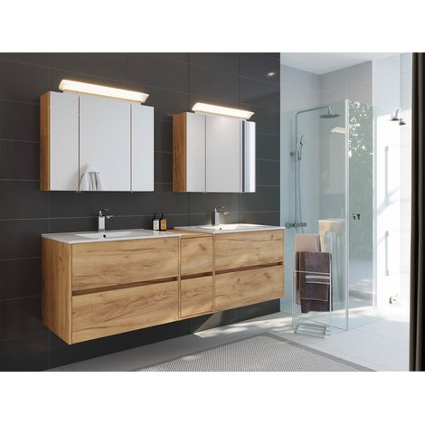 Badmöbelset Taifun 190cm 3tlg mit 2x Spiegelschrank eiche gold