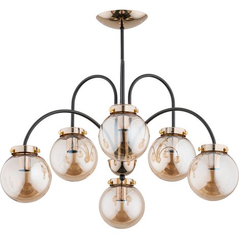 Lustre glamour noir-or boules ambre 6xE14 Belize Alfa (1/2)