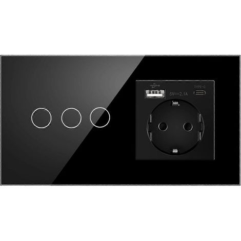 Prise murale 16 A avec interrupteur tactile, panneau en verre cristal, compatible avec les prises européennes, russes, espagnoles et allemandes (UE). (1/5)