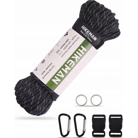 Cuerda de paracord de 10 hebras, 30 m, color negro, para supervivencia en paracaídas (1/2)