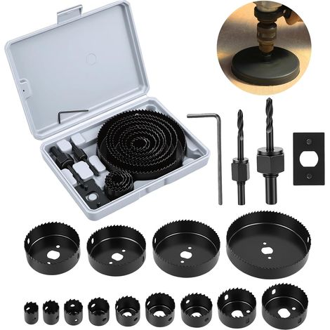 20 Pcs Coffret Scie Cloche Metal, 19 mm - 127 mm Scies Cloches pour Perceuse, hole saw set pour perçage de plaques de plâtre, bois tendre, PVC et plastique, avec forets (1/5)