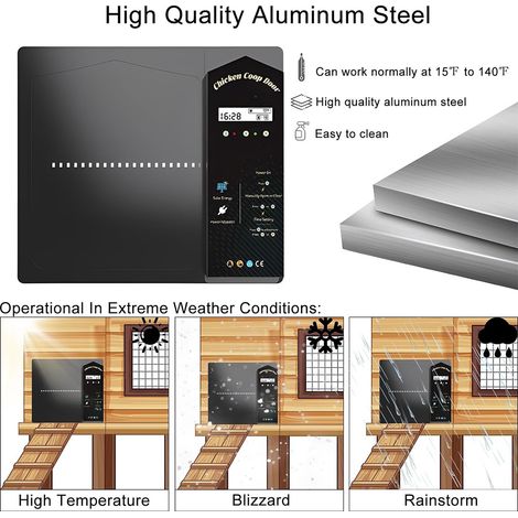 Ortviai Porte automatique pour poulailler solaire avec capteur de lumière, télécommande et minuterie – Aluminium noir 30,3 x 29,5 cm