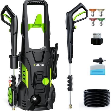 Nettoyeur Haute Pression Portable 1800W 345Bar 4 Buses, Tuyau 7 m, Câble 7,6 m, Voiture Terrasse Jardin