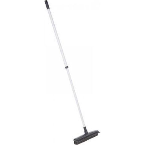 Balai/raclette 2 en 1 en caoutchouc - Manche télescopique - Largeur 31,5 cm - Balai de coiffeur - Gris - Sols lisses (1/3)