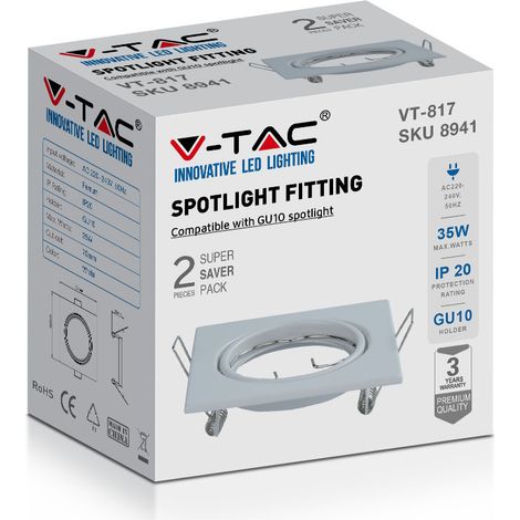 V-TAC VT-817 Beschlag verstellbarer quadratischer Weiß metall für GU10-GU5.3 Strahler box 2pcs/pack - sku 8941