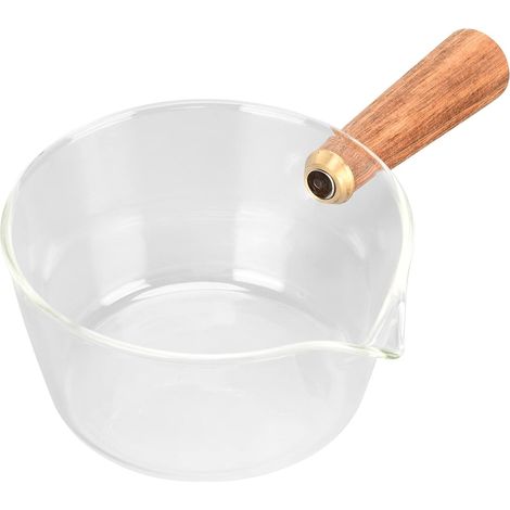 Casserole, Pot à Lait en Verre avec Manche en Bois, Petite Casserole, Marmite à Pâtes avec Bec en V, Marmite à Sauce pour Lait Soupe Pâtes œufs Riz (400ml) (1/5)