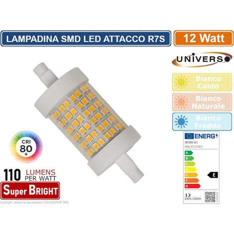 UNIVERSO SPARAC-R7S-12W-002 LAMPADINA LED R7S 12W TUBOLARE 78MM SMD 1320 LUMEN 3000K 4000K-6500K - Colore Luce:Bianco Caldo (1/2)