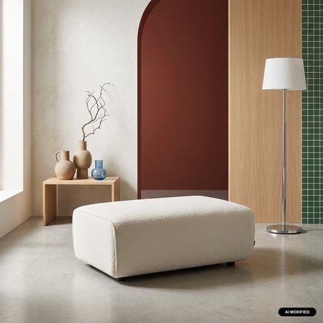 Pouf. module pour canapé. repose-pieds pour canapé 3 places en bouclette crème. L 102 x P 70 x H 41cm - Wallas (1/5)