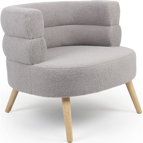 Fauteuil design scandinave arrondi Riviani Tissu bouclette Gris