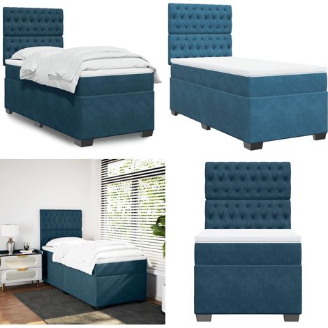 Sommier à lattes de lit avec matelas bleu 100x200 cm - Sommier à lattes - Matelas à ressorts ensachés (1/5)