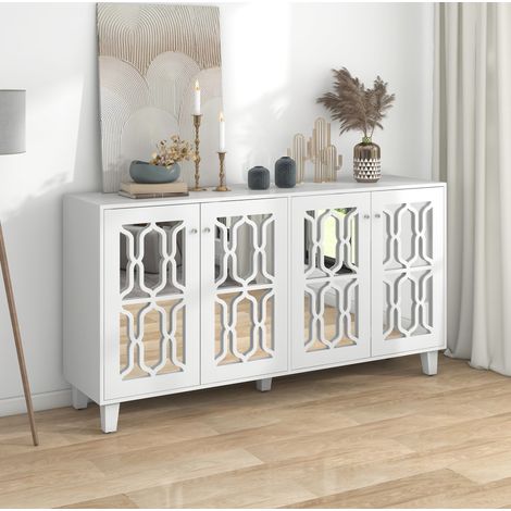 MEUBLIV Aparador 147,5 x 40 x 102 cm blanco – frontal espejo, 4 cajones (1/5)
