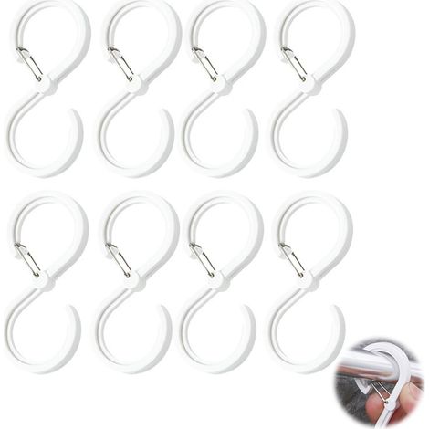 Tringle à rideaux télescopique blanche non perforée pour meuble de rangement de cuisine et de salle de bain, avec support à crochets et clips. (1/5)