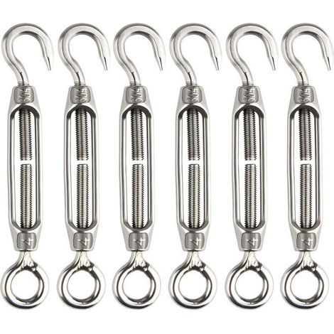 6-teiliges Set verstellbarer Edelstahl-Spannschlösser M4 mit Haken und Öse, robust (1/4)