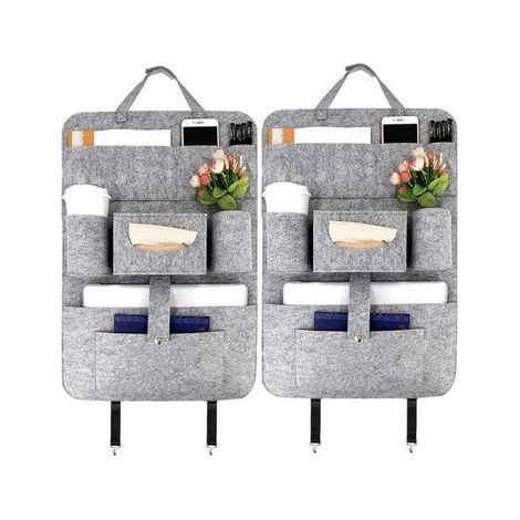 Lot de 2 organisateurs de siège auto en feutre. autocollants. sacs de rangement pour siège arrière. accessoires de camping et autres appareils électroniques (gris). (1/5)