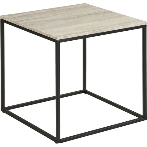 Tavolino Vita effetto travertino con struttura in acciaio nero 45x45 cm