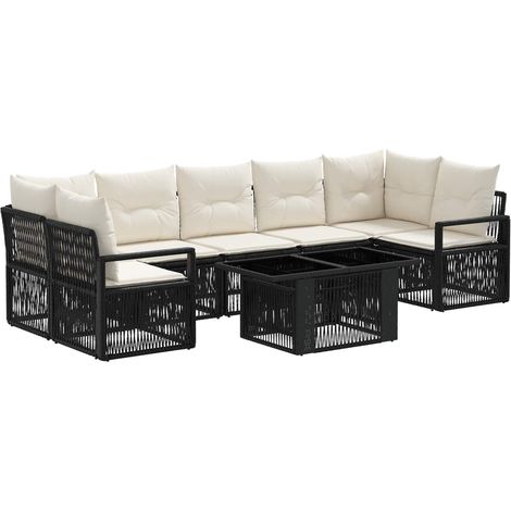 Set Divano da Giardino 8 pz Nero e Bianco Crema polyrattan vidaXL (1/5)