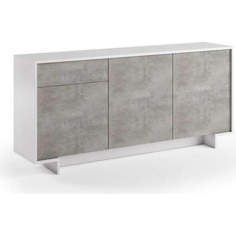 Madia Frame 3 ante con cassetto push to open bianco e cemento 170x42x78 cm - Terraneo