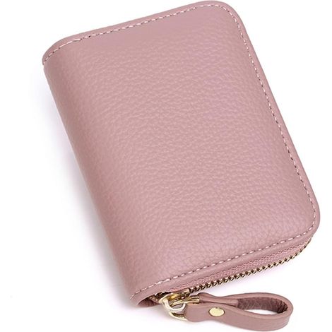 Porte-cartes de crédit pour femme, portefeuille pour femme avec fermeture éclair en acier inoxydable, étui portefeuille accordéon en cuir rose (ROSE)