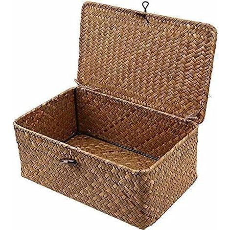 Aufbewahrungskorb aus Seegras mit Deckel, kleiner Weidenkorb, Aufbewahrungsbox aus Naturrattan, Wäschekorb, Weide (1/5)