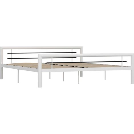 Lit adulte pour 2 personnes, Structure de lit, Assemblage Facile, Blanc et noir Métal 180 x 200 cm OIB6151E (1/5)