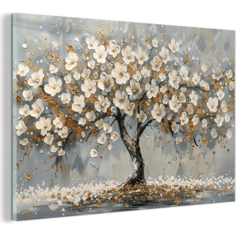 TABLEAU EN PLEXIGLAS Arbre - Fleurs - Blanc - Nature - Art Décoration Murale 120x80 (1/5)