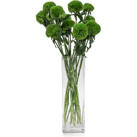 Vase carré extra large en verre – 40 cm, fait à la main en cristal transparent pour bouquets de fleurs de mariage et décoration d'intérieur (12 L x 12 L x 40 H) (1/5)