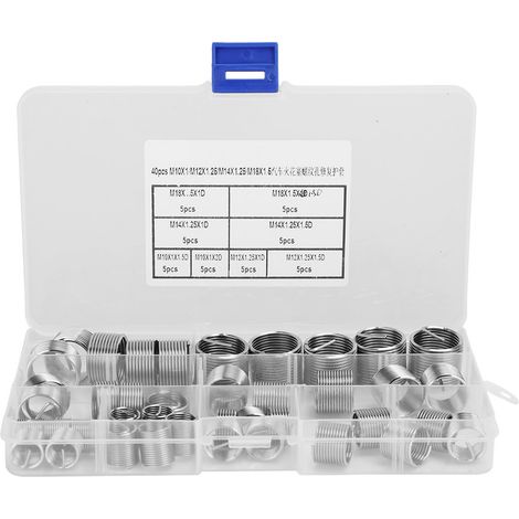 Kit de réparation de filetage de 40 pièces pour piston et cylindre, comprenant un manchon de refiletage en acier inoxydable. (1/5)