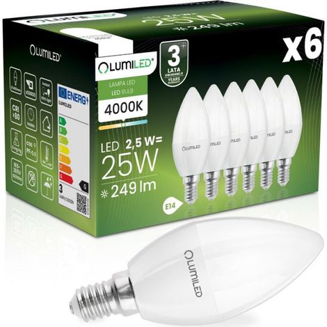 Ampoule Led E14 - 2,5 W - 249 Lm - 4000 K - Angle De Diffusion 180° - Pour Lustres Et Appliques - Lot De 6 (1/5)