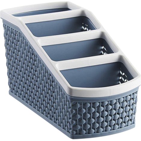 Blauer Aufbewahrungskorb fürs Badezimmer, kompakter Reinigungskorb, Halter für Wattestäbchen und Zahnseide, Halter für Make-up-Pinsel, perforierte Box mit vier Fächern (1/4)