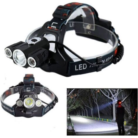 Lampe Frontale Led Torche Rechargeable 3led 5000 Lumen Cree T6 100mt 180° 1825 (1/5)