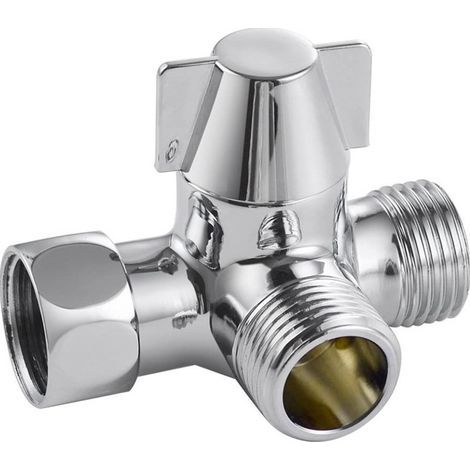 3 Way Diverter Valve Switch for Shower, Hand Shower and Head Shower Arm 3 Way Diverter Solid Brass, Polished Chrome (1/5)