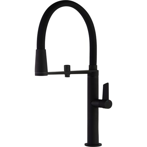 Grifo de Fregadero de Cocina Monomando de Cocina Profesional Negro Mate con Circuito de Agua Purificada, Flexible de Silicona Negroy Sistema de Ahorro de Agua S2 (1/4)