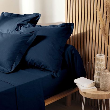 Drap plat en coton bio "Biolina" - Bleu - 180 x 290 cm - Livraison gratuite