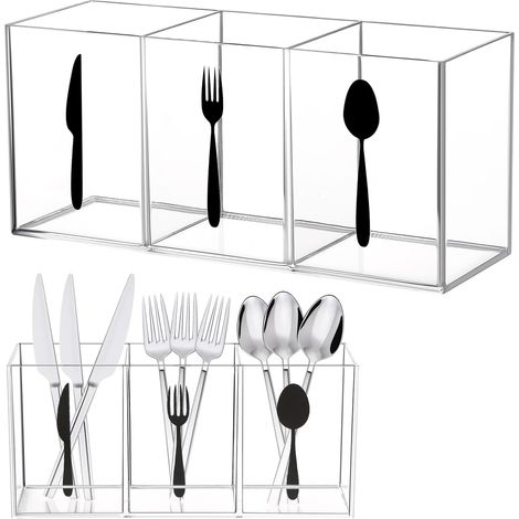 Acryl-Besteck-Aufbewahrungs-Organizer, transparenter Besteckhalter für Arbeitsplatte, 3-teilige Geschirr-Aufbewahrungsbox für drinnen und draußen, Zuhause, Besteck, Esszimmer