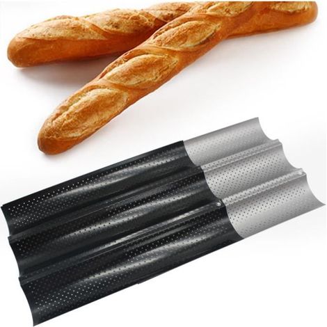 Plaque de Cuisson perforée Moule à 3 Baguettes et Biscuits Anti-Adhésif de Cuisson pour biscuits et Pain, Noir, 3824.52.4cm (1/3)