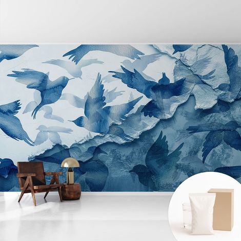Tapete Vliestapete mit Kleber für Wohnzimmer Schlafzimmer Küche - Wanddekoration Dynamische Vögel 416x254 cm (1/5)