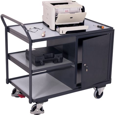 VARIOfit ESD Werkstattwagen mit 3 Ladeflächen und 1 Schrank