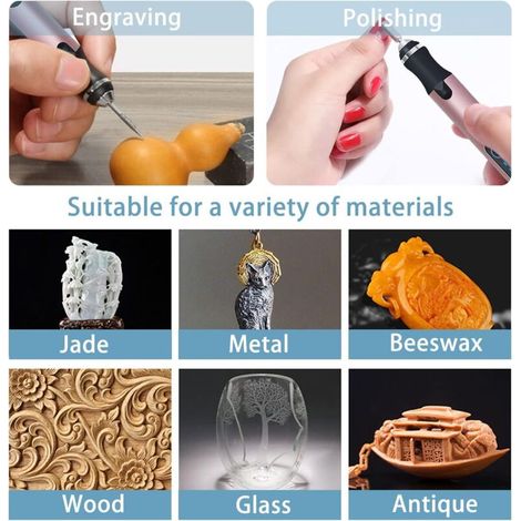 Stylo Graveur Électrique, Gravure Carve Outil, Mini Stylo Graveur sans Fil, Stylo Graveur Multifonctionnel, Outil Rotatif Bricolage, Pour Bijoux Métal Verre Pierre Plastique Bois (1/3)
