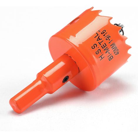 Scie cloche de 40 mm, couleur orange, acier rapide HSS M42, scie perforatrice bimétallique, fraise à trous avec tige hexagonale et foret avec une profondeur de coupe de 30 mm pour le bois (1/5)