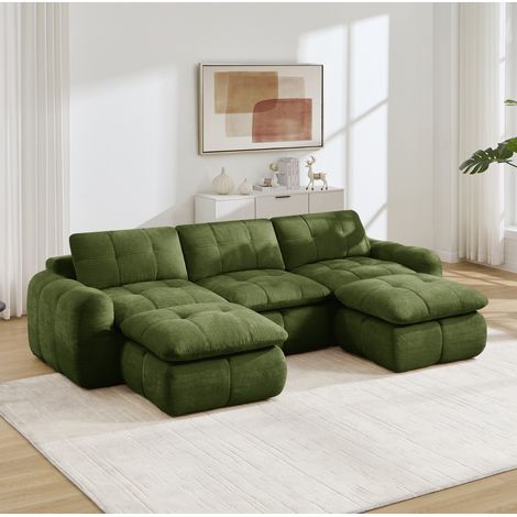 Sofá modular en U de 3 plazas 264 x 160 x 68 cm de chenilla verde DESVIAE (1/5)