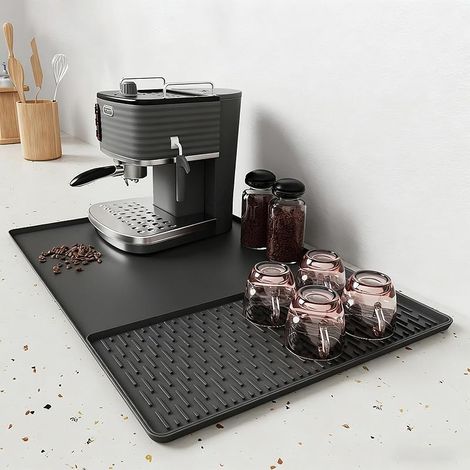 Tapis en Silicone pour Grandes Machines à Café 2-en-1, Antidérapant avec Bord Surélevé Et Facile à Nettoyer, Accessoire De Bar Pliable pour Cafetières, Comptoirs Et Vaisselle, 60x40 cm (1/5)
