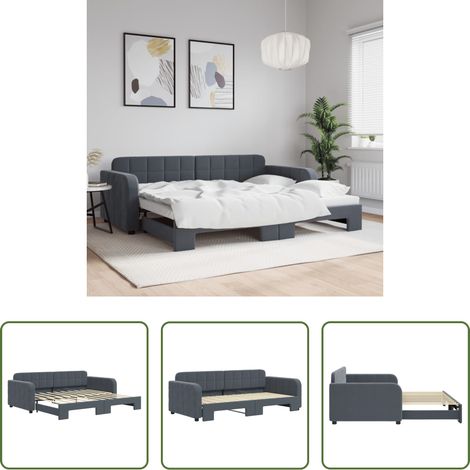 vidaXL Doppelbett - Tagesbett Ausziehbar Dunkelgrau 90x190 cm Samt (1/5)