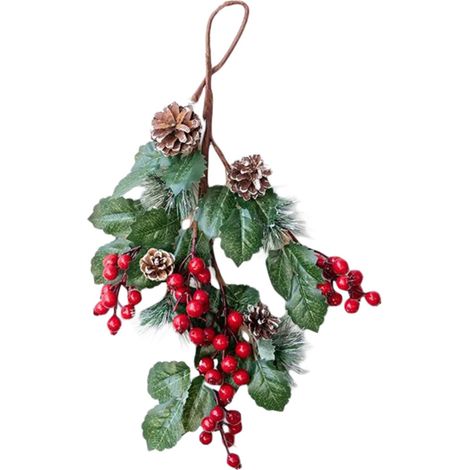 Guirlande Hivernale - Pommes De Pin Et Baies Rouges - Pour Extérieur Et Intérieur - Vert - Diamètre 55 Cm (1/5)