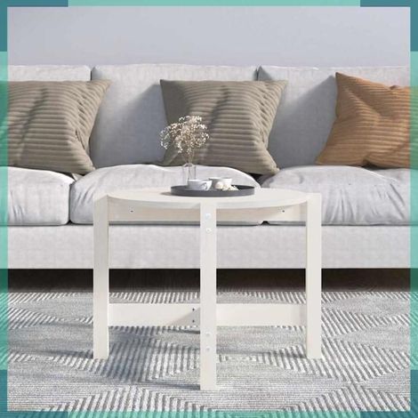 Table basse - 822303 - Blanc - Bois massif de pin - Rond Ø62,5 x H45 cm (1/5)