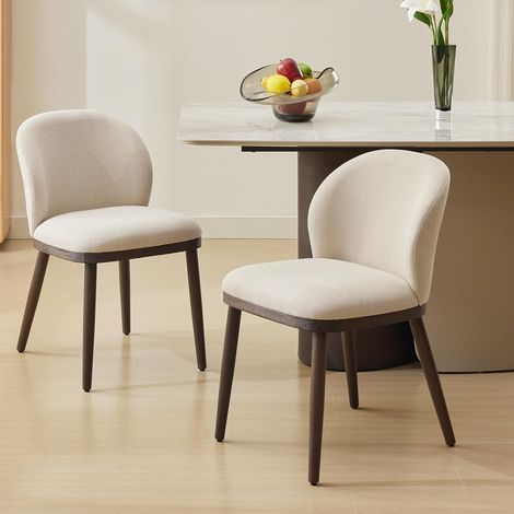 Lot de 6 chaises à manger beiges modernes rembourrées, soutien lombaire mousse haute densité pieds bois capacité 136 kg (1/5)