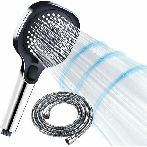 Shower head with hose, 3 spray patterns with on/off switch and 1.5m hose (1/5)